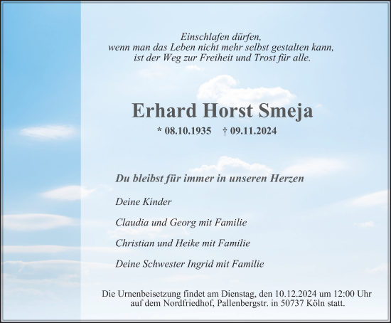 Traueranzeige von Erhard Horst Smeja von Tageszeitung