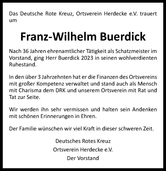 Traueranzeige von Franz-Wilhelm Buerdick von Tageszeitung