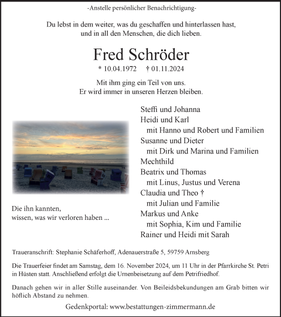 Traueranzeige von Fred Schröder von Tageszeitung