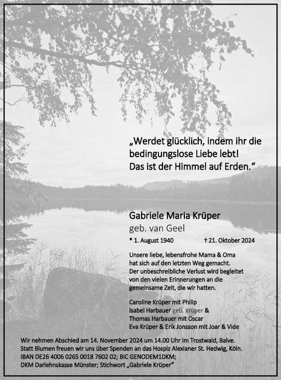 Traueranzeige von Gabriele Maria Krüper von Tageszeitung