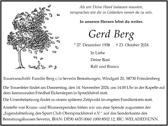 Traueranzeige von Gerd Berg von Tageszeitung