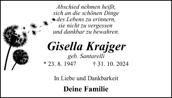 Traueranzeige von Gisella Krajger von Tageszeitung