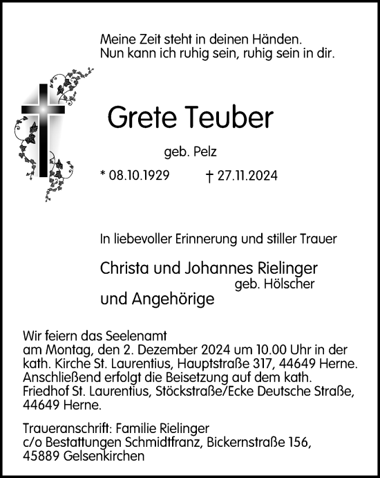 Traueranzeige von Grete Teuber von Tageszeitung