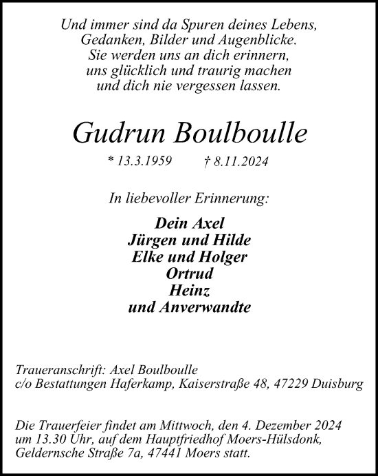Traueranzeige von Gudrun Boulboulle von Tageszeitung