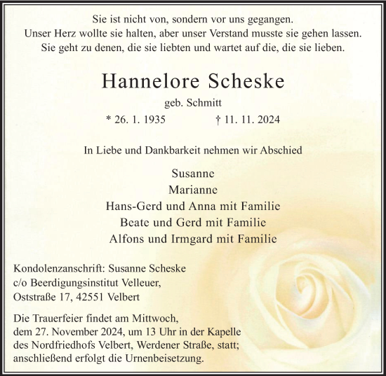 Traueranzeige von Hannelore Scheske von Tageszeitung