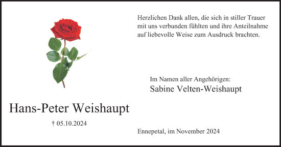 Traueranzeige von Hans-Peter Weishaupt von Tageszeitung