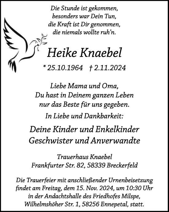Traueranzeige von Heike Knaebel von Tageszeitung
