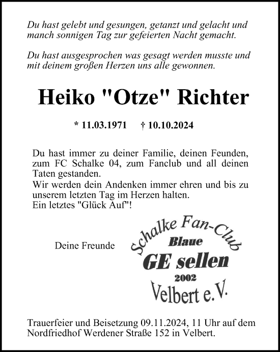 Traueranzeige von Heiko Richter von Tageszeitung