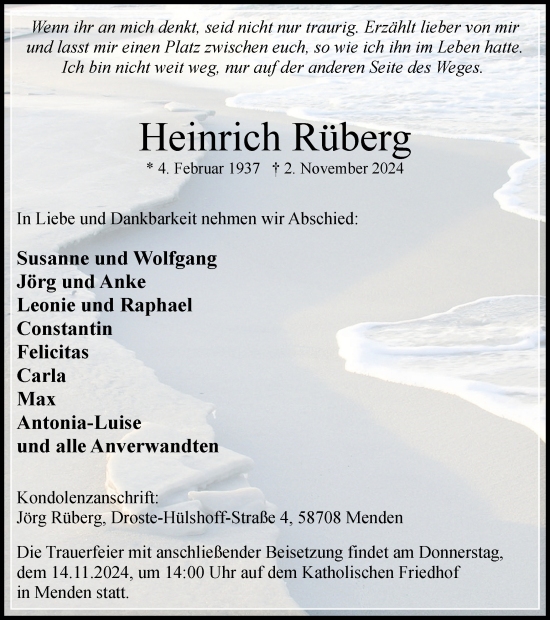 Traueranzeige von Heinrich Rüberg von Tageszeitung