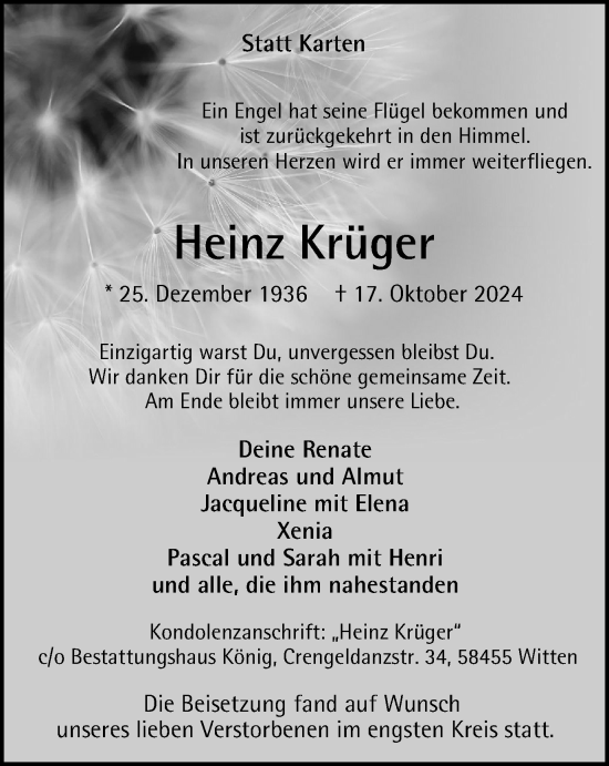 Traueranzeige von Heinz Krüger von Tageszeitung