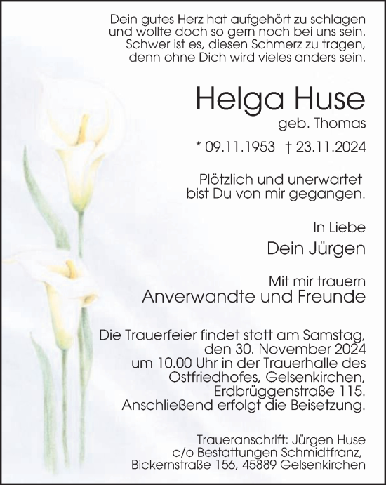 Traueranzeige von Helga Huse von Tageszeitung