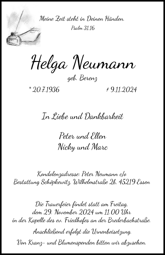 Traueranzeige von Helga Neumann von Tageszeitung