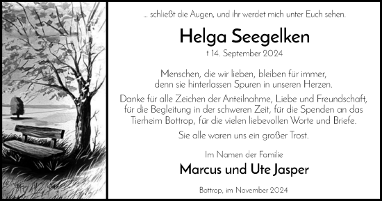 Traueranzeige von Helga Seegelken von Tageszeitung