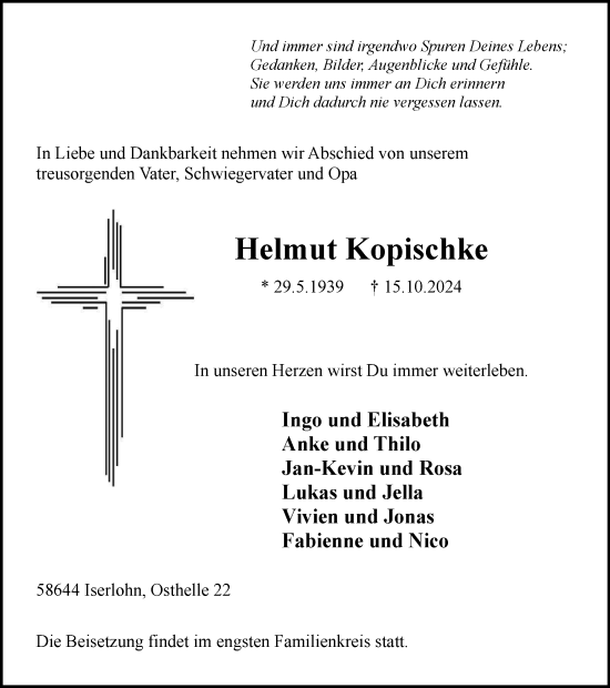 Traueranzeige von Helmut Kopischke von Tageszeitung