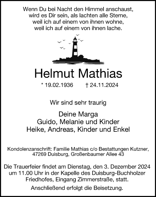 Traueranzeige von Helmut Mathias von Tageszeitung