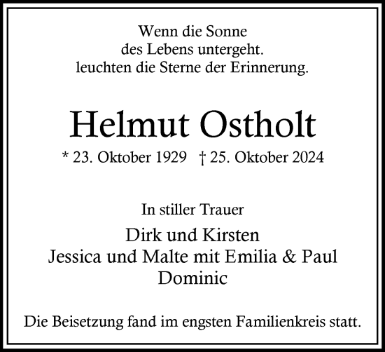 Traueranzeige von Helmut Ostholt von Tageszeitung