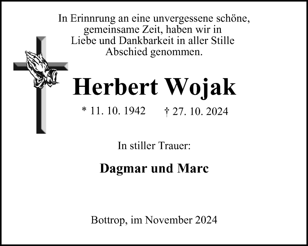  Traueranzeige für Herbert Wojak vom 16.11.2024 aus Tageszeitung