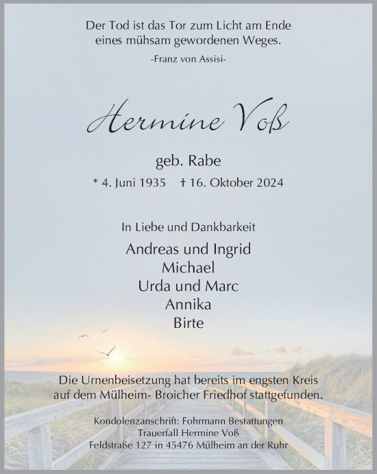 Traueranzeige von Hermine Voß von Tageszeitung