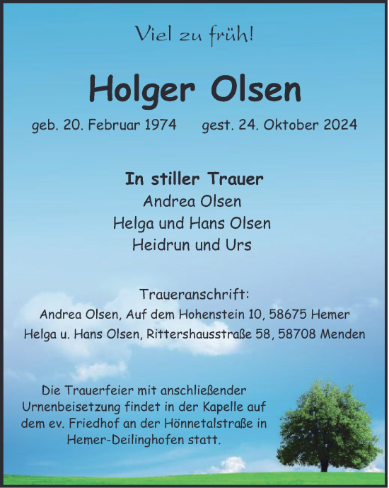 Traueranzeige von Holger Olsen von Tageszeitung