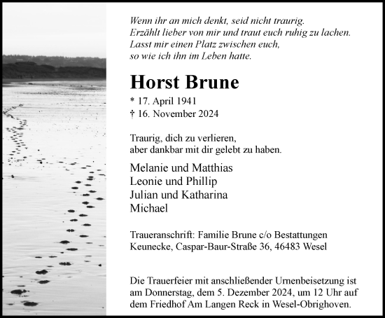 Traueranzeige von Horst Brune von Tageszeitung