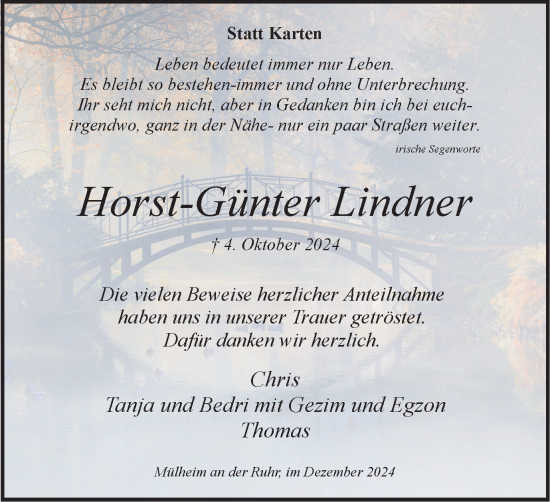 Traueranzeige von Horst-Günter Lindner von Tageszeitung
