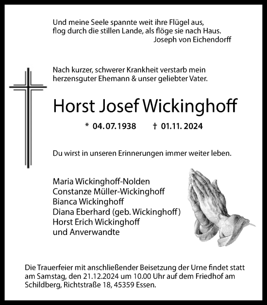 Traueranzeige von Horst Josef Wickinghoff von Tageszeitung