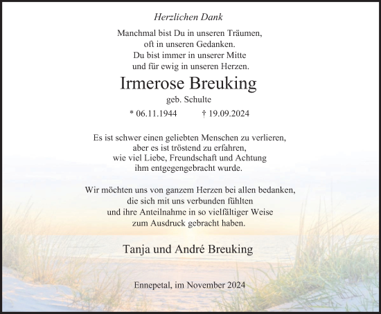 Traueranzeige von Irmerose Breuking von Tageszeitung