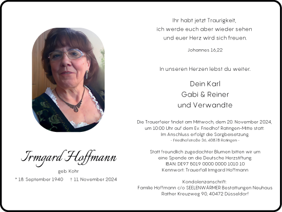 Traueranzeige von Irmgard Hoffmann von Tageszeitung