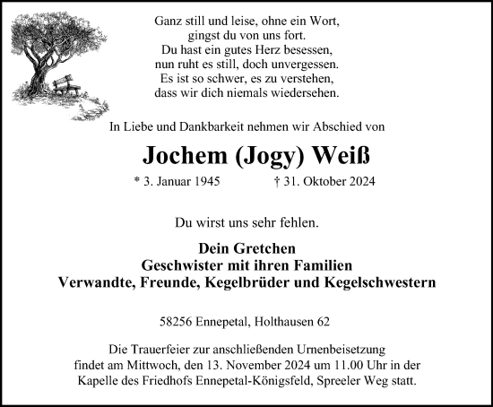 Traueranzeige von Jochem Weiß von Tageszeitung