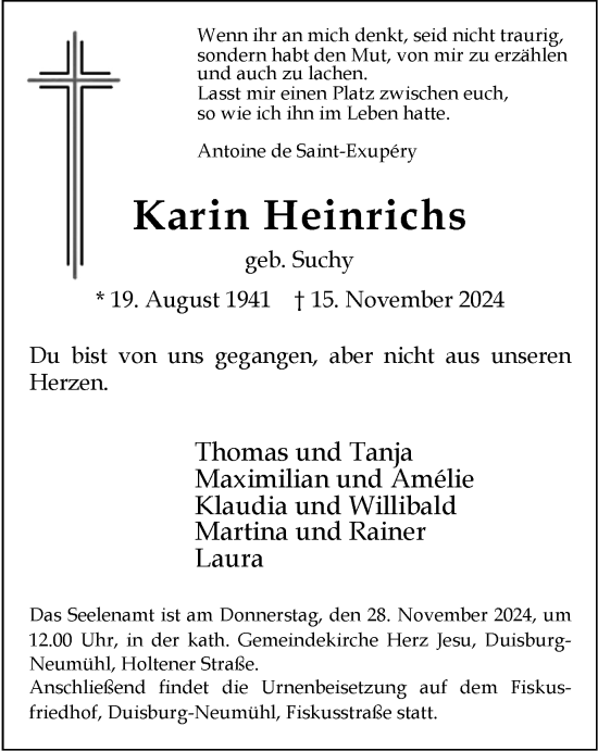 Traueranzeige von Karin Heinrichs von Tageszeitung