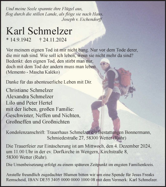 Traueranzeige von Karl Schmelzer von Tageszeitung