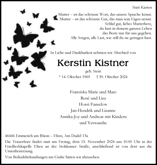 Traueranzeige von Kerstin Kistner von Tageszeitung