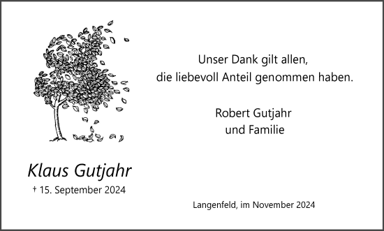 Traueranzeige von Klaus Gutjahr von Tageszeitung