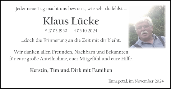Traueranzeige von Klaus Lücke von Tageszeitung