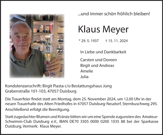 Traueranzeige von Klaus Meyer von Tageszeitung