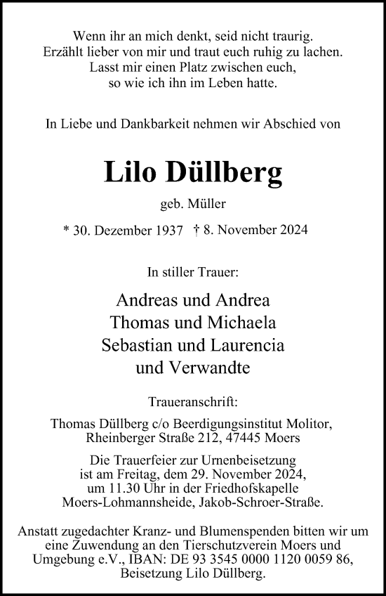 Traueranzeige von Lilo Düllberg von Tageszeitung