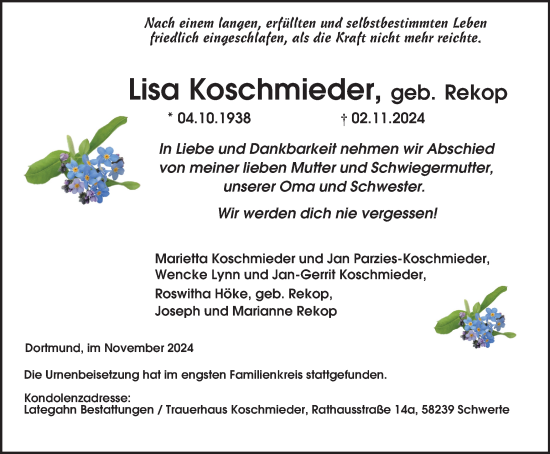 Traueranzeige von Lisa Koschmieder von Tageszeitung