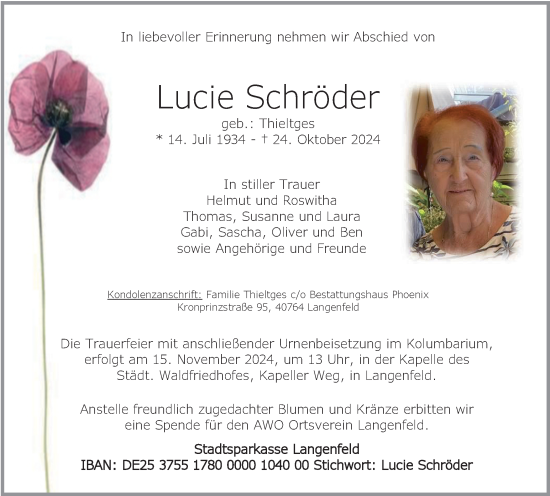 Traueranzeige von Lucie Schröder von Tageszeitung