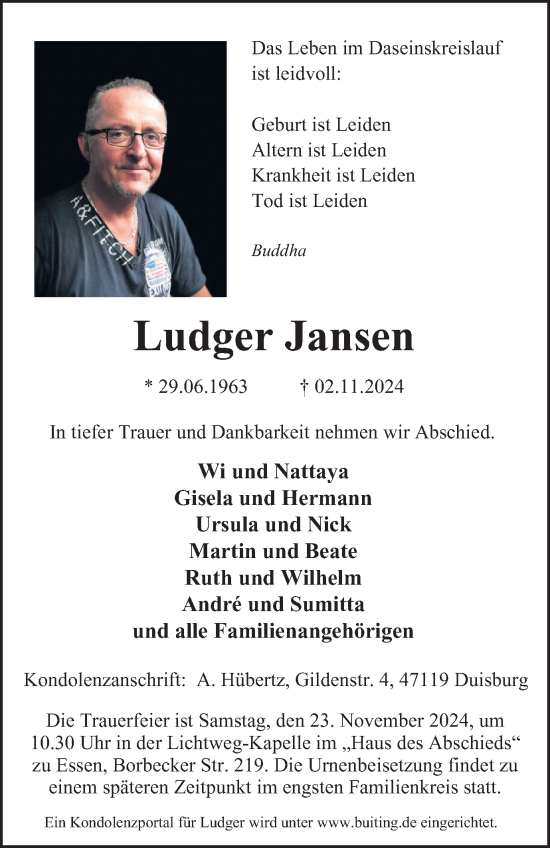 Traueranzeige von Ludger Jansen von Tageszeitung