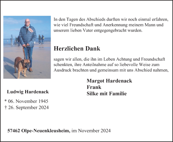 Traueranzeige von Ludwig Hardenack von Tageszeitung
