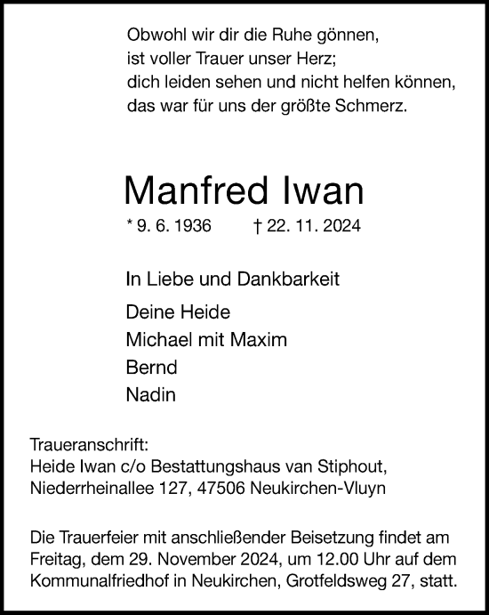 Traueranzeige von Manfred Iwan von Tageszeitung