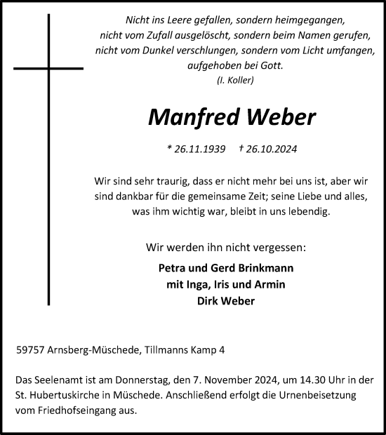 Traueranzeige von Manfred Weber von Tageszeitung