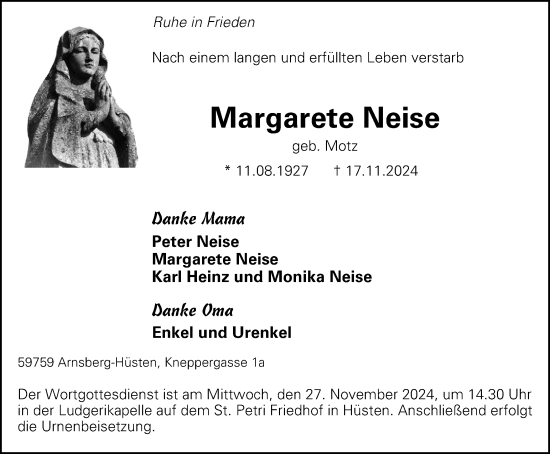 Traueranzeige von Margarete Neise von Tageszeitung