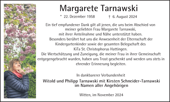 Traueranzeige von Margarete Tarnawski von Tageszeitung