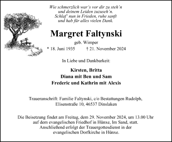 Traueranzeige von Margret Faltynski von Tageszeitung