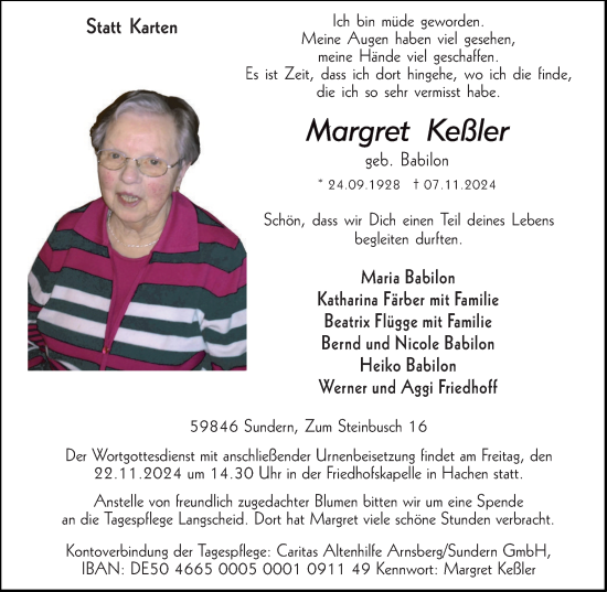 Traueranzeige von Margret Keßler von Tageszeitung
