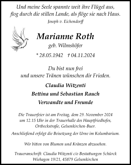 Traueranzeige von Marianne Roth von Tageszeitung
