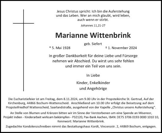 Traueranzeige von Marianne Wittenbrink von Tageszeitung