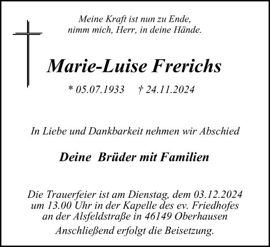 Traueranzeige von Marie-Luise Frerichs von Tageszeitung