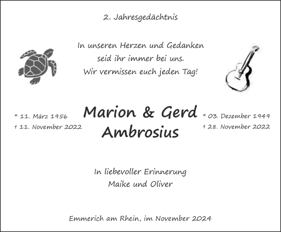 Traueranzeige von Marion und Gerd Ambrosius von Tageszeitung